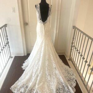 Couture Lace & Crystal Embellished Wedding Dress Women's Sz. 12
